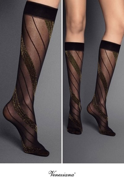 画像2: SPIGA LUREX High nero oro  | ハイソックス・ストライプ・ブラック×ゴールド | Veneziana ベネチアナ (2)