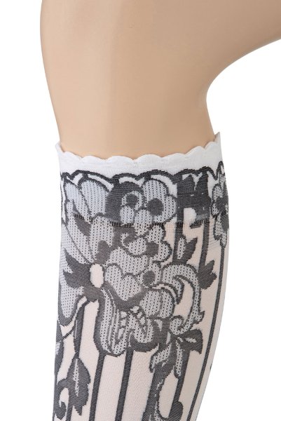 画像3: YVONNE High Socks bianco nero  | ハイソックス・花柄・ストライプ・ホワイト×ブラック | Veneziana ベネチアナ (3)