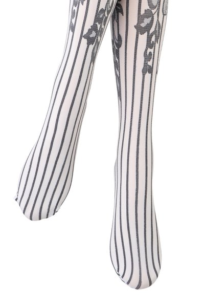 画像4: YVONNE High Socks bianco nero  | ハイソックス・花柄・ストライプ・ホワイト×ブラック | Veneziana ベネチアナ (4)
