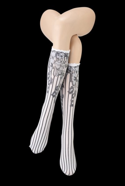 画像5: YVONNE High Socks bianco nero  | ハイソックス・花柄・ストライプ・ホワイト×ブラック | Veneziana ベネチアナ (5)