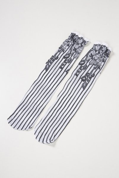 画像8: YVONNE High Socks bianco nero  | ハイソックス・花柄・ストライプ・ホワイト×ブラック | Veneziana ベネチアナ (8)