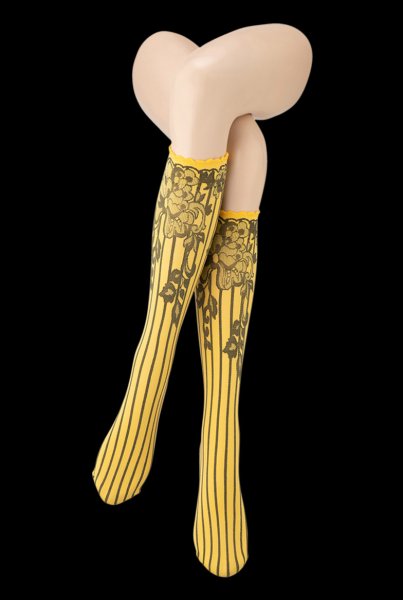 画像5: YVONNE High Socks limone nero  | ハイソックス・花柄・ストライプ・イエロー×ブラック | Veneziana ベネチアナ (5)
