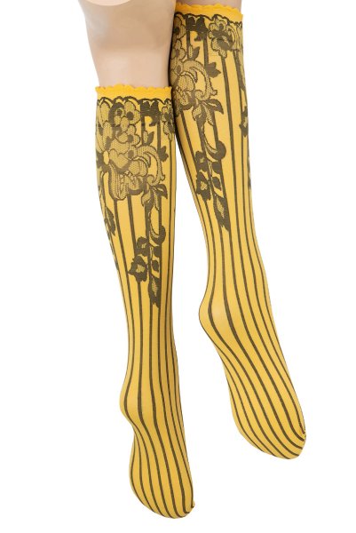画像6: YVONNE High Socks limone nero  | ハイソックス・花柄・ストライプ・イエロー×ブラック | Veneziana ベネチアナ (6)