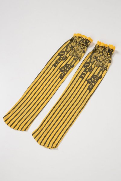 画像8: YVONNE High Socks limone nero  | ハイソックス・花柄・ストライプ・イエロー×ブラック | Veneziana ベネチアナ (8)