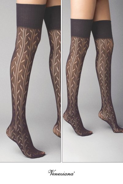 画像2: EMILLY Zak grafitto  | ニーハイソックス・ストライプ・模様編み・カーキグレー | Veneziana ベネチアナ (2)