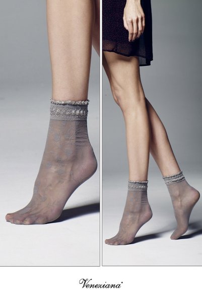 画像2: GALENA grey  | ショートストッキング・花柄・グレー | Veneziana ベネチアナ (2)
