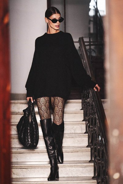 画像6: CARINO nero  | 網タイツ・ジオメトリック柄・ブラック| Veneziana ベネチアナ (6)