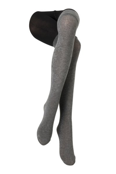 画像4: SARA 80 nero  | フェイク・レイヤードタイツ 80デニール・ニーハイ風・ブラック×杢グレー | Veneziana ベネチアナ (4)