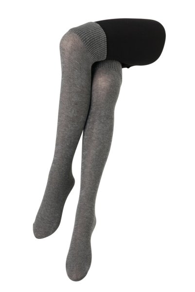 画像5: SARA 80 nero  | フェイク・レイヤードタイツ 80デニール・ニーハイ風・ブラック×杢グレー | Veneziana ベネチアナ (5)