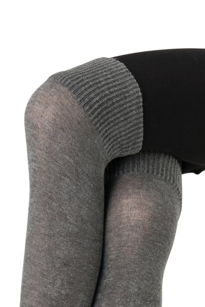 画像6: SARA 80 nero  | フェイク・レイヤードタイツ 80デニール・ニーハイ風・ブラック×杢グレー | Veneziana ベネチアナ (6)